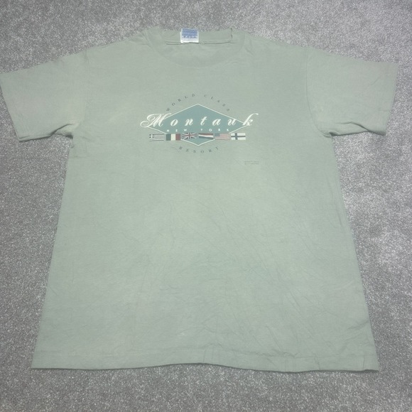 Techstyles Other - Vintage 90s Techstyles Mens M Montauk New York World Class Resort T Shirt Green